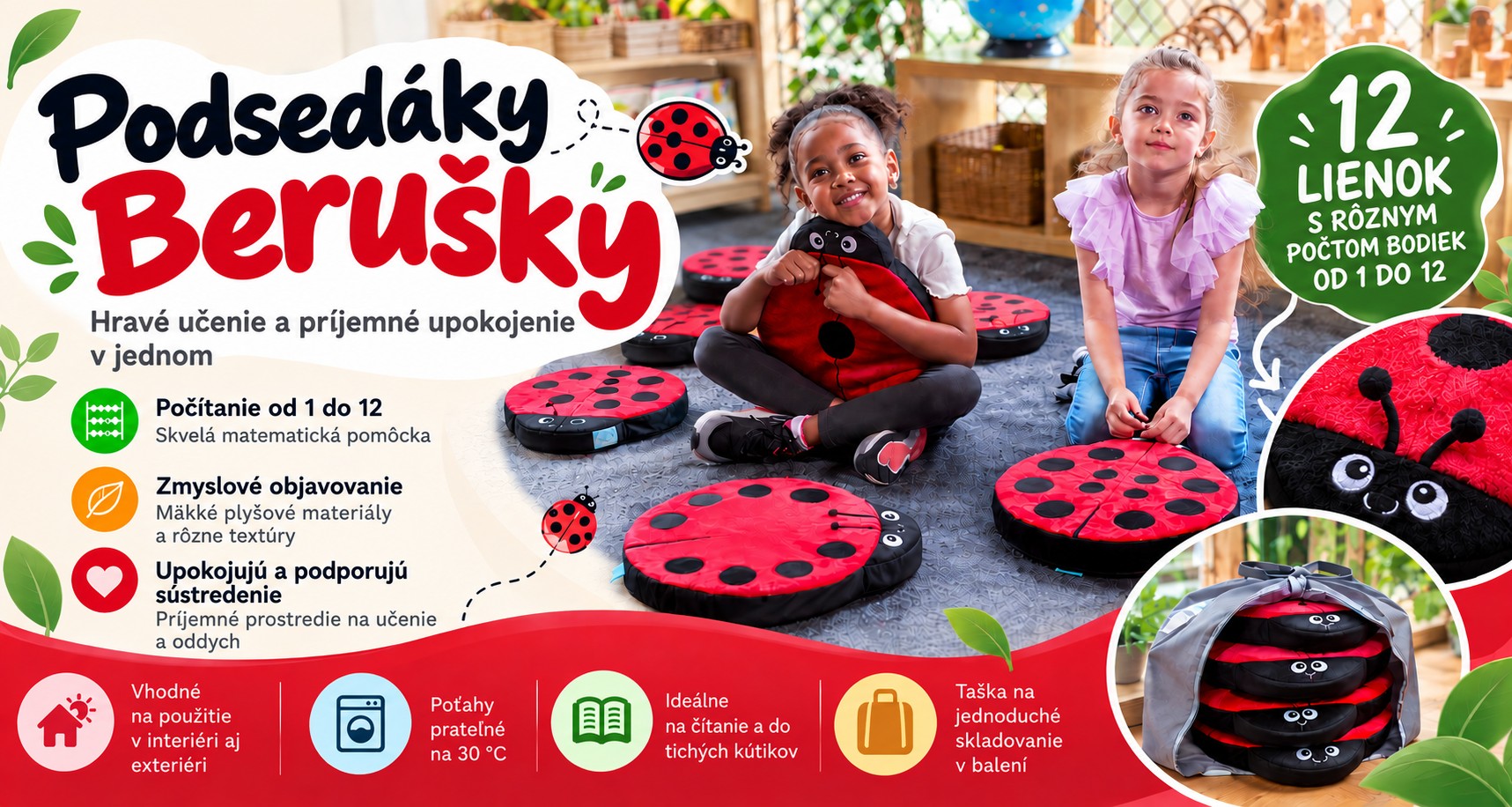 Hravé učenie s mäkkými podsedákmi Berušky!